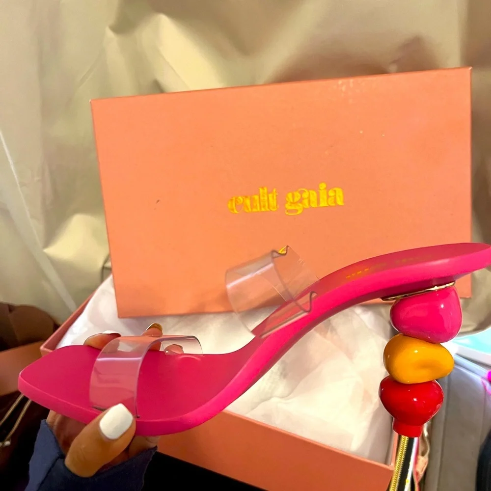 Cult Gaia Shoe: Meta-Stone Stacked Heels in Pink & Multi - Picture 2 of 5